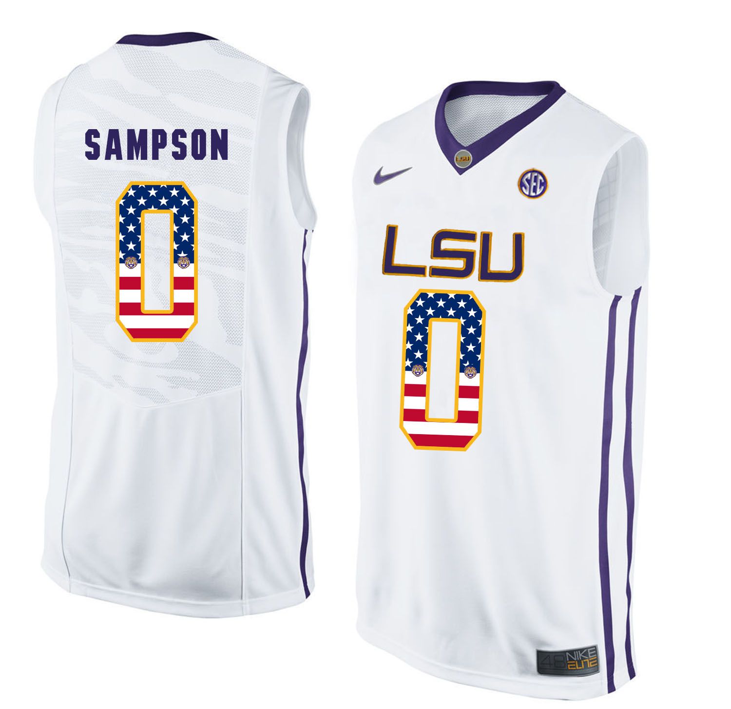 Men LSU Tigers #0 Sampson White Flag Customized NCAA Jerseys